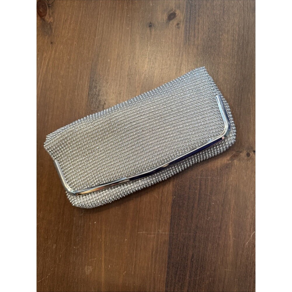 SILVER RHINESTONE CLUTCH Lulu Townsend Metal Evening Bag With Shoulder Strap